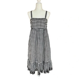 J. Crew Gingham Eyelet Embroidered Cotton Midi Dress Black White 4 Classic Chic
